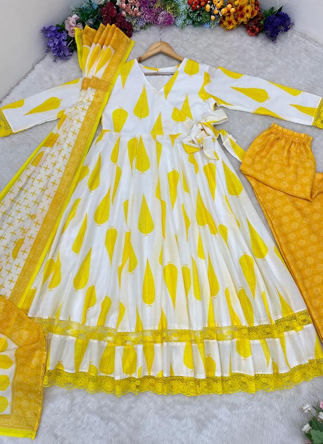 Pure Cotton Yellow Daily Wear Printed Readymade Suit